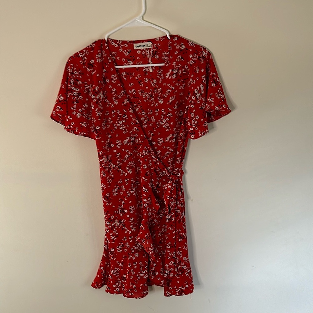 Red  dress with white flowers design